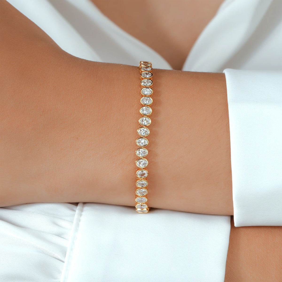 Bezel Set Oval Lab Grown Diamond Tennis Bracelet