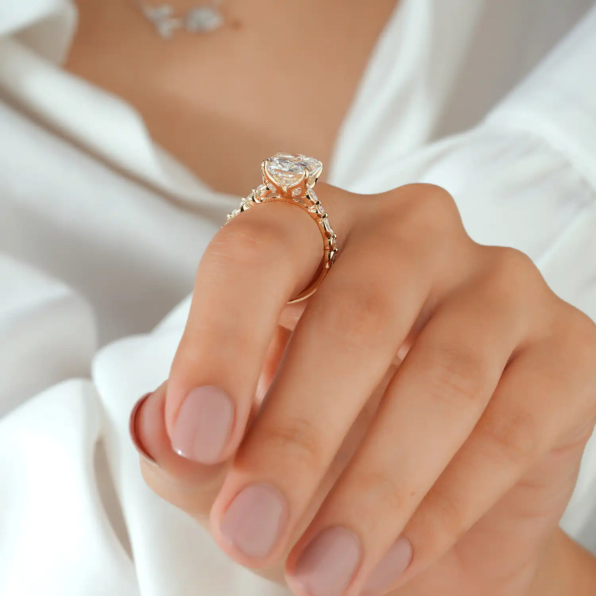 Radiant Lab Grown Diamond Engagement Ring, Marquise Round Diamond Ring