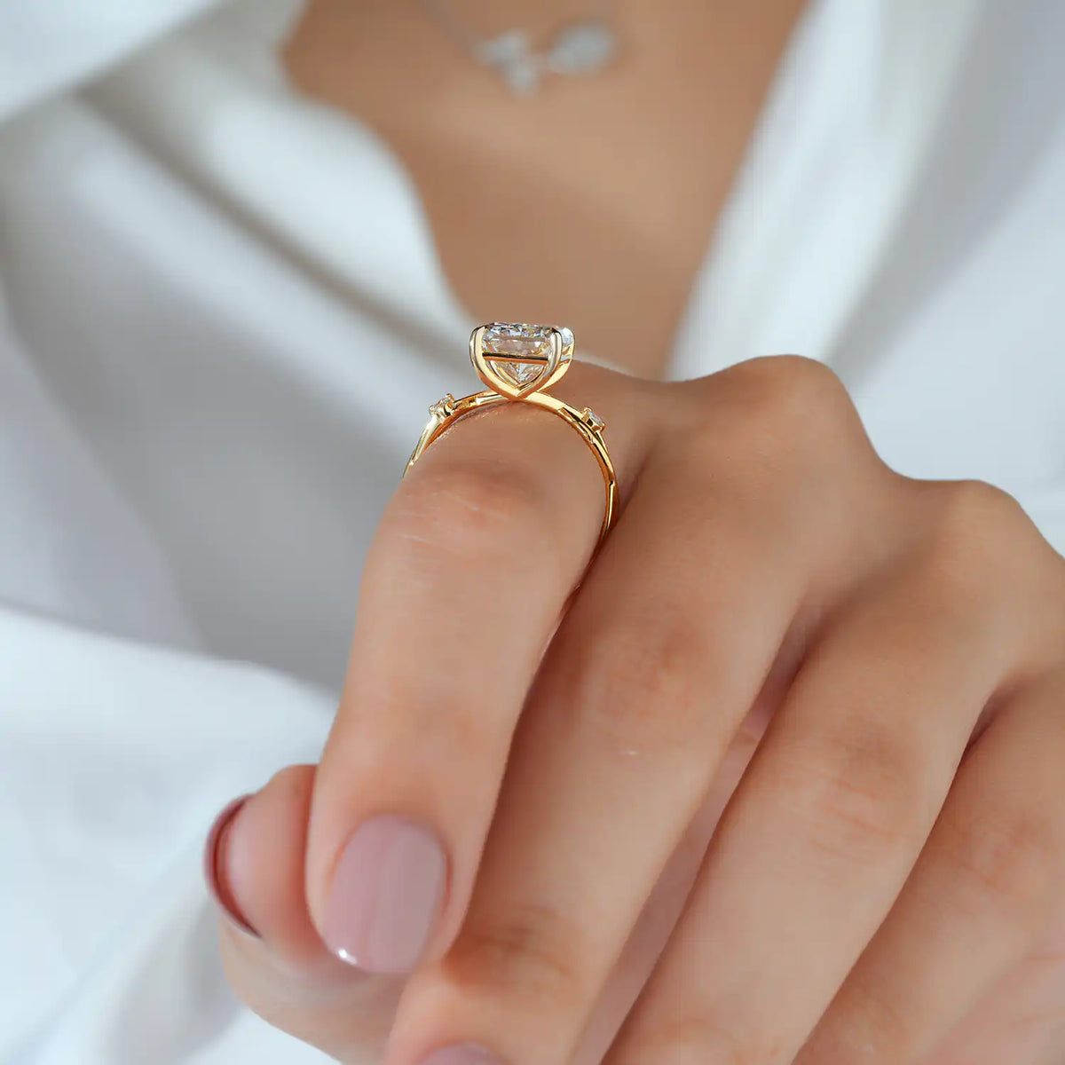 Radiant Lab Grown Diamond Engagement Ring, Twisted Thorn Vine Ring