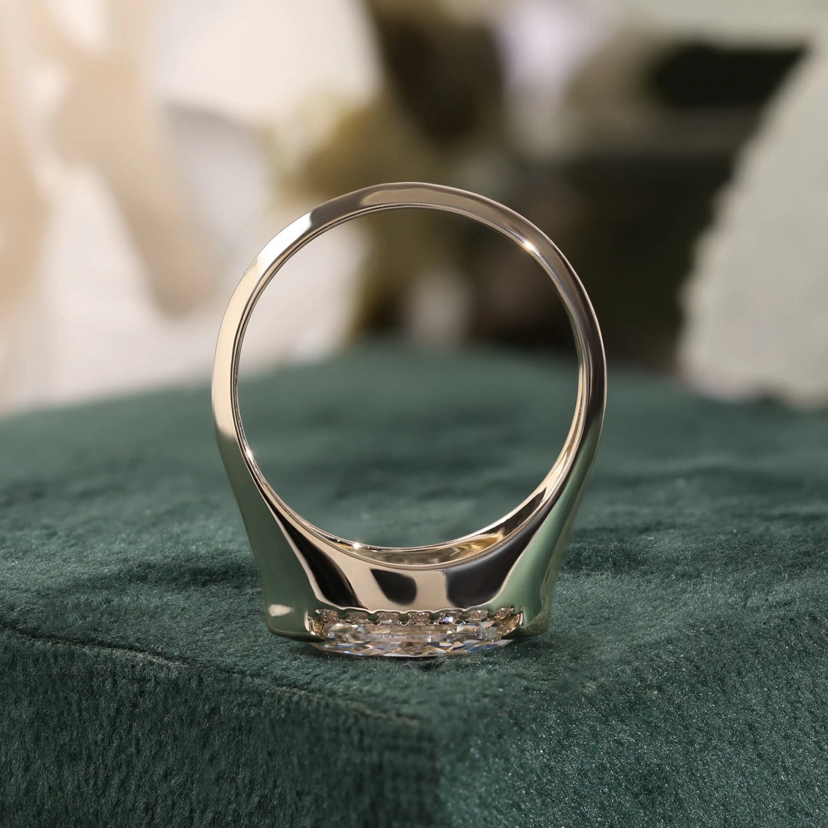 East-West Marquise Diamond Halo Ring, Bold Shank