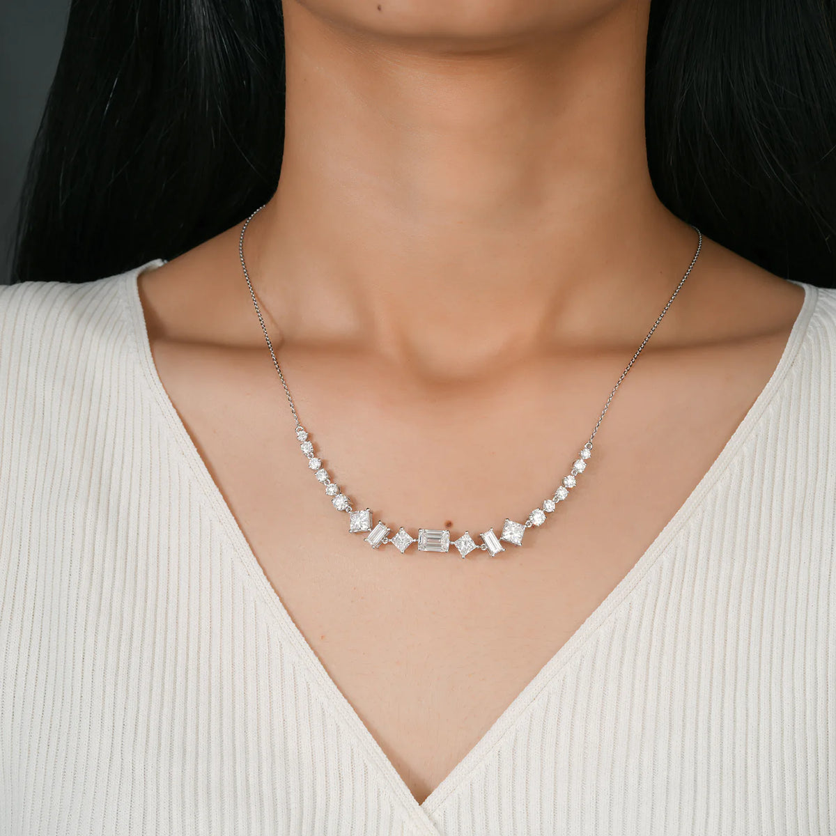 Graduated Mixed Shape Diamond Necklace