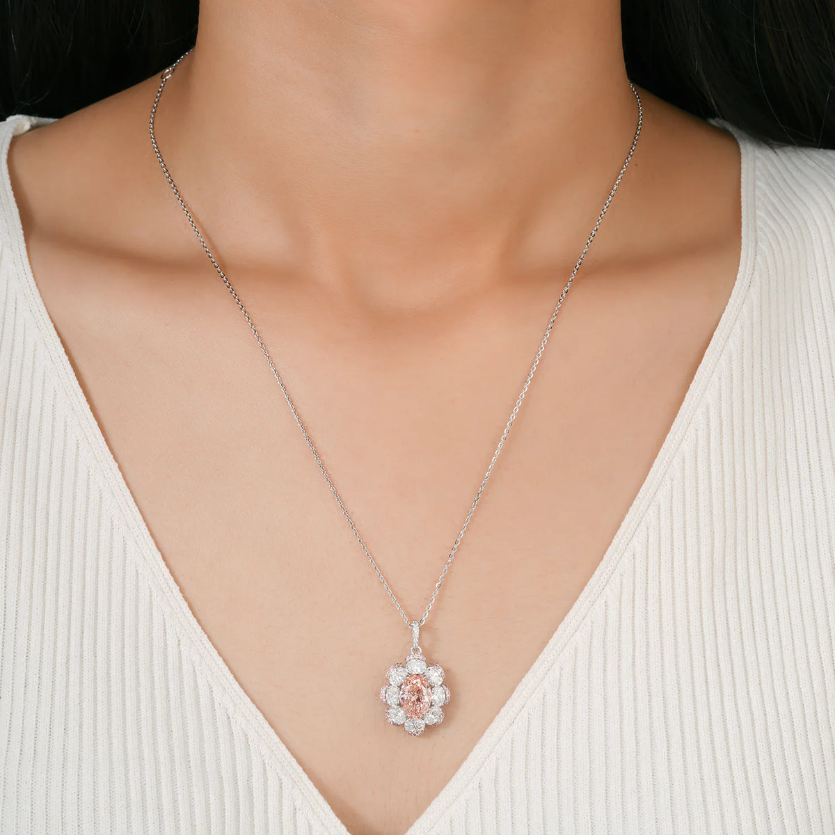 Marquise Pink Diamond Cluster Halo Pendant