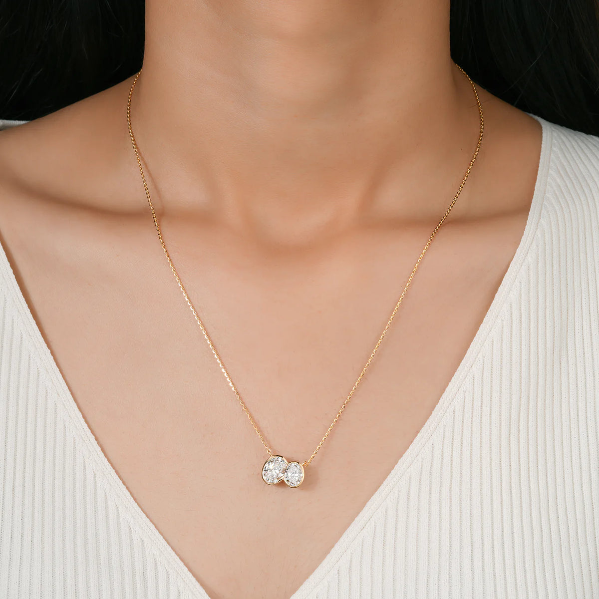 Two Stone Oval Diamond Toi et Moi Necklace