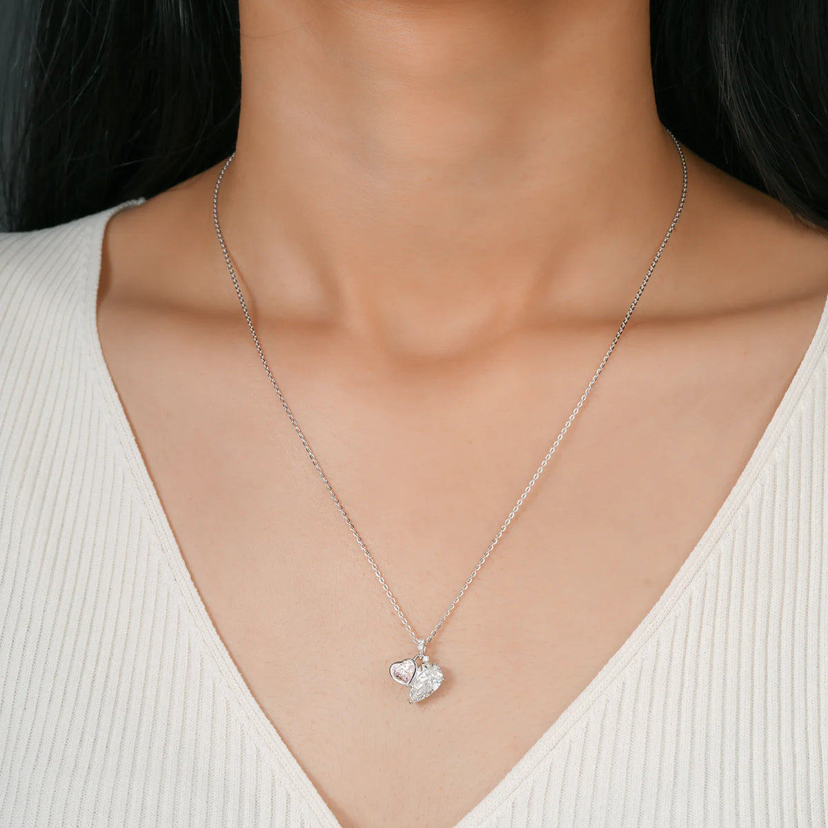 Heart and Pear Diamond Duo Charm Necklace