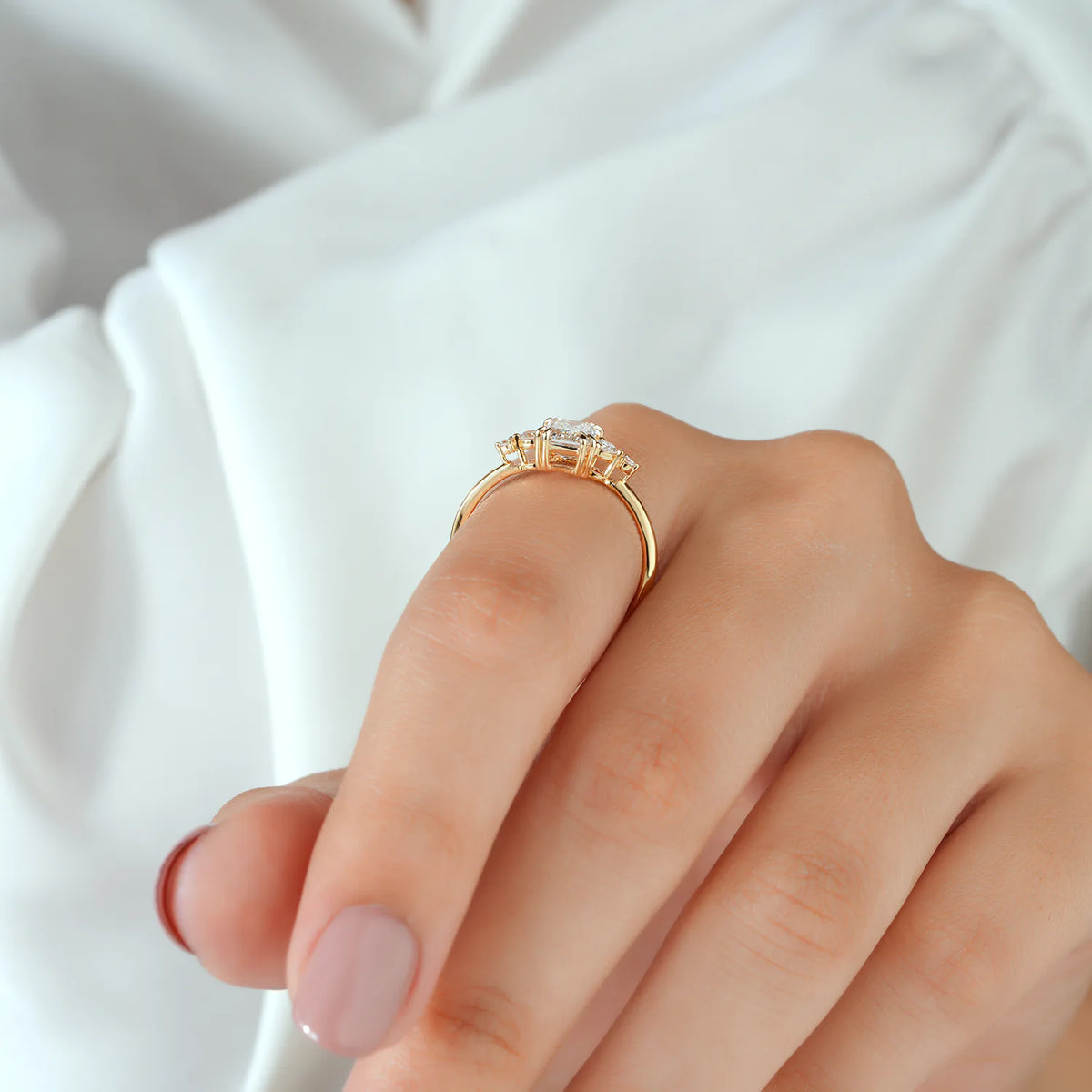 Emerald Cut Diamond Bridal Set with Curved Wedding Band