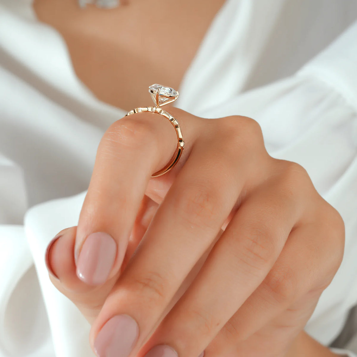 Pear and Marquise Cut Lab Grown Diamond Alternating Ring Engagement Ring in Yellow Gold