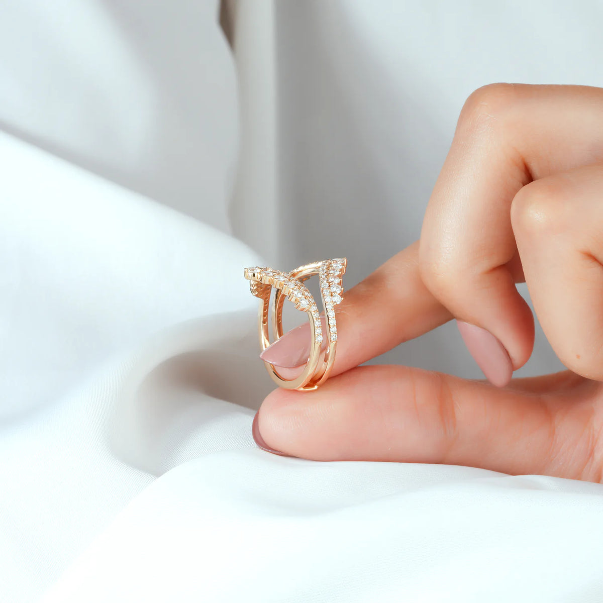Crown V-Shaped Lab Grown Diamond Ring Enhancer Guard in Gold or Platinum