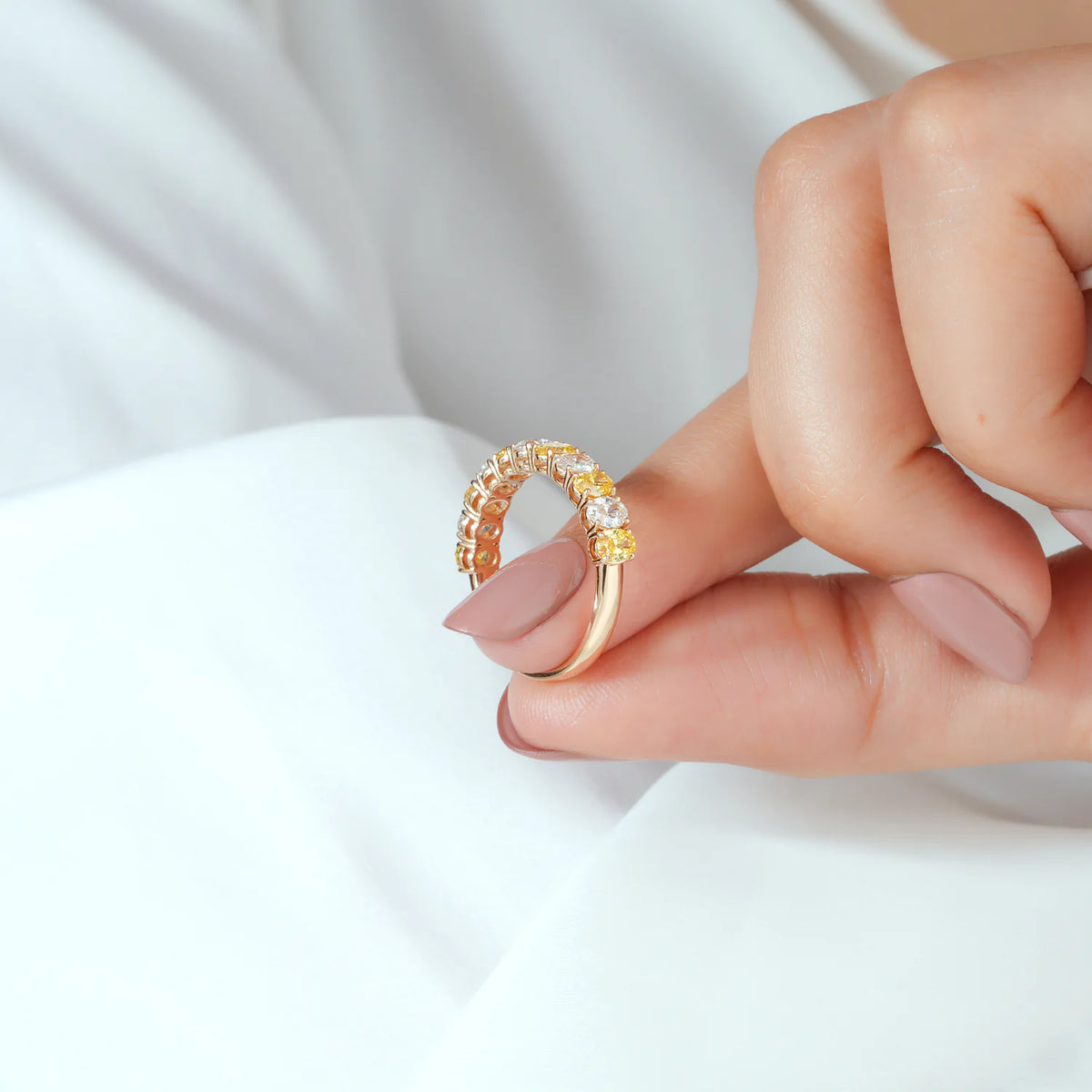 Alternating Oval Colorless & Fancy Yellow Lab Grown Diamond Half-Eternity Band
