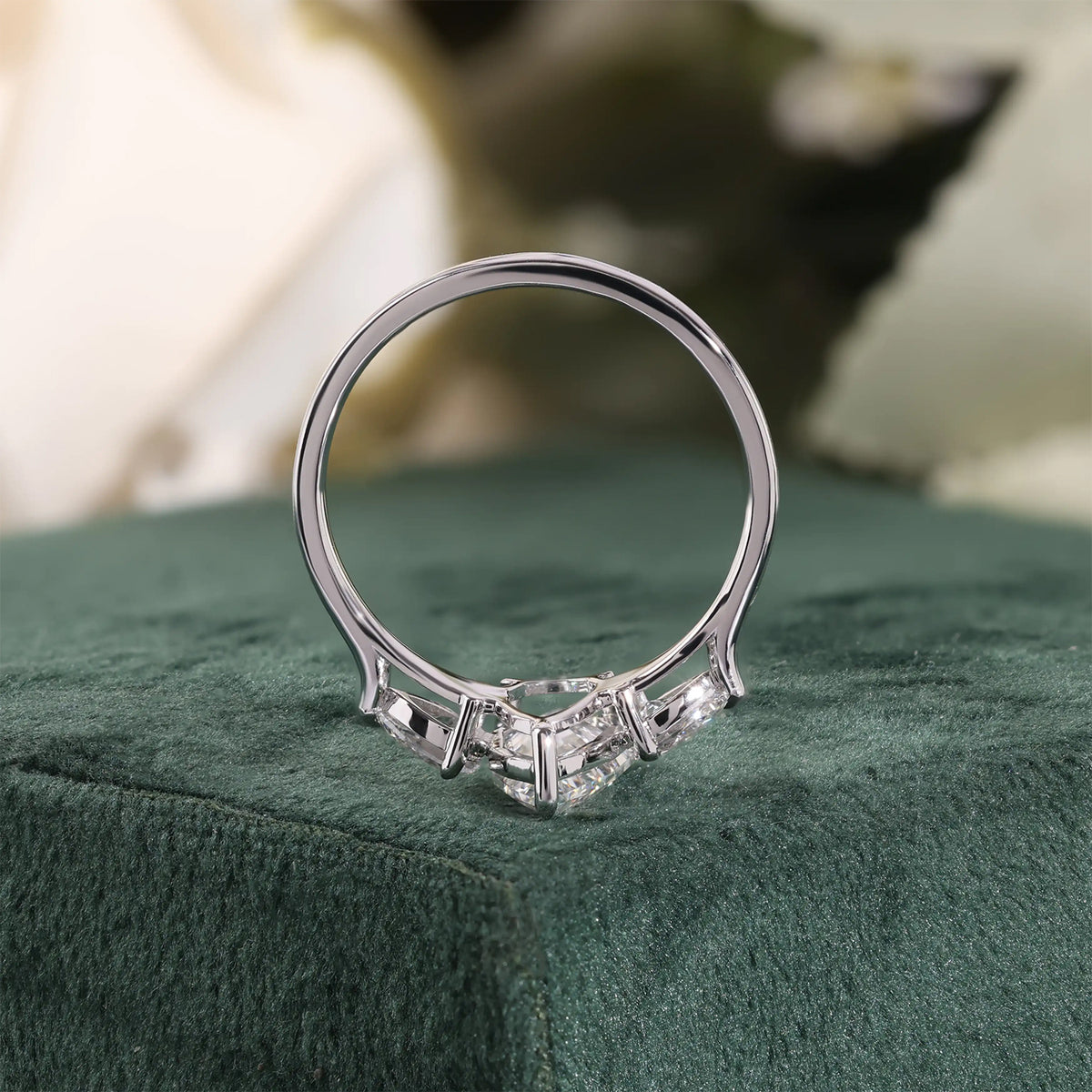 Three-Stone Pear Cut Lab Grown Diamond Engagement Ring in White Gold
