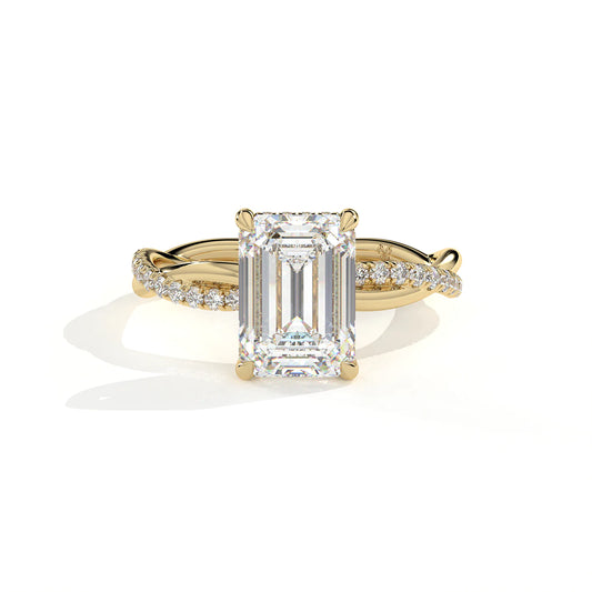 Emerald Cut Twisted Pavé Diamond Ring