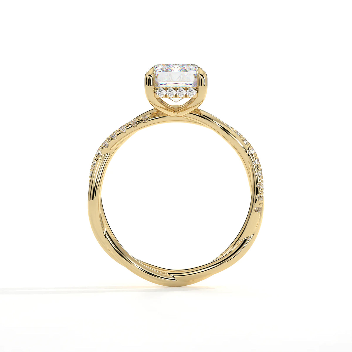 Emerald Cut Twisted Pavé Diamond Ring