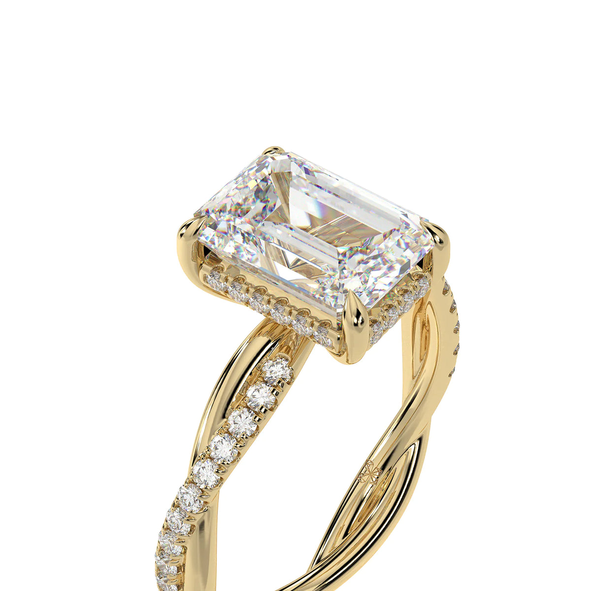 Emerald Cut Twisted Pavé Diamond Ring