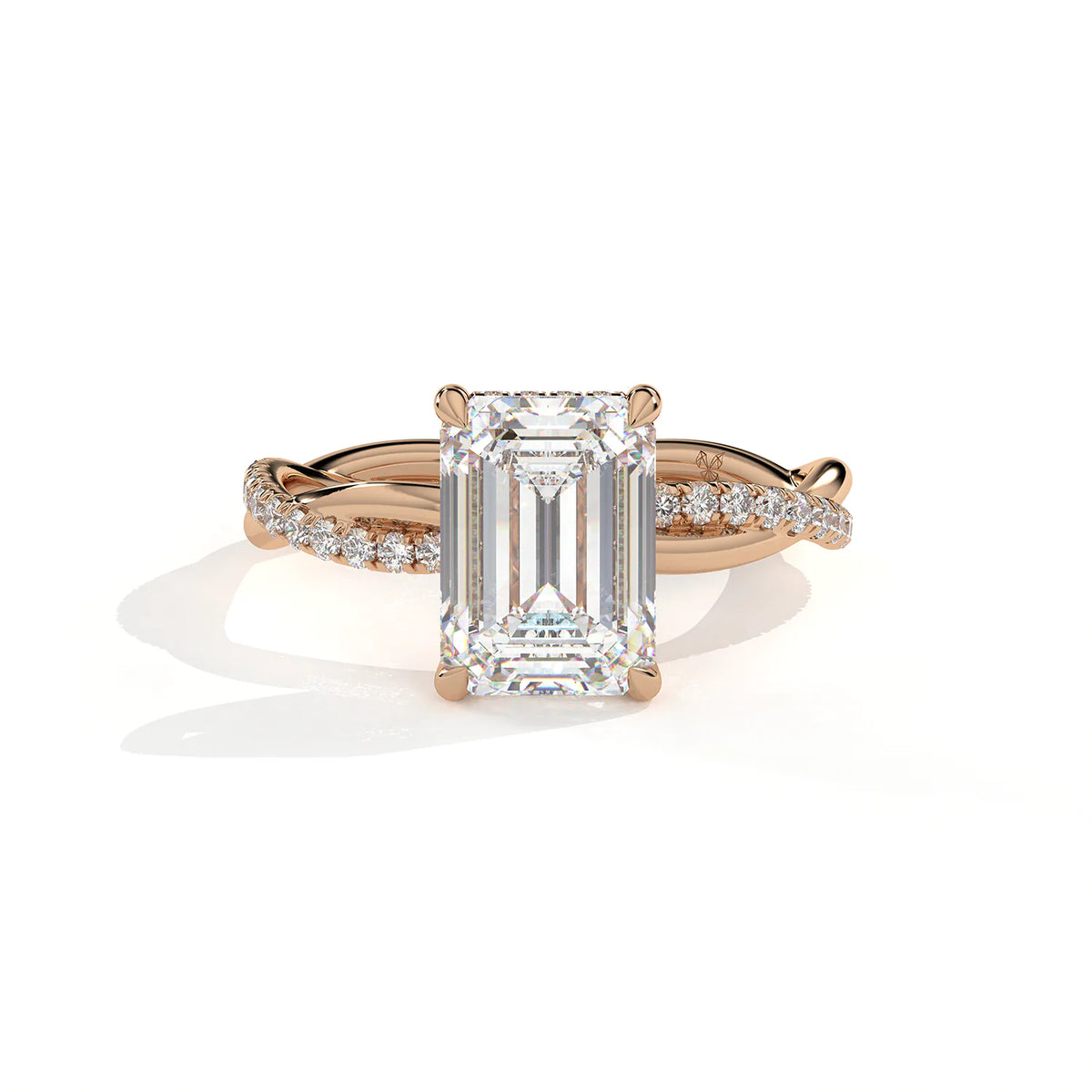 Emerald Cut Twisted Pavé Diamond Ring