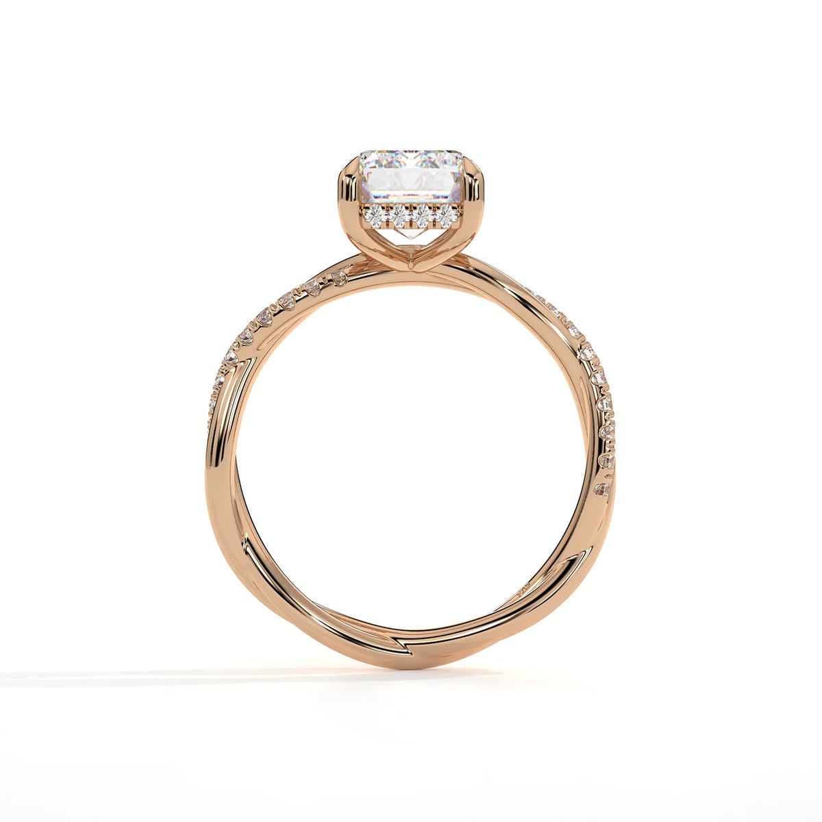 Emerald Cut Twisted Pavé Diamond Ring