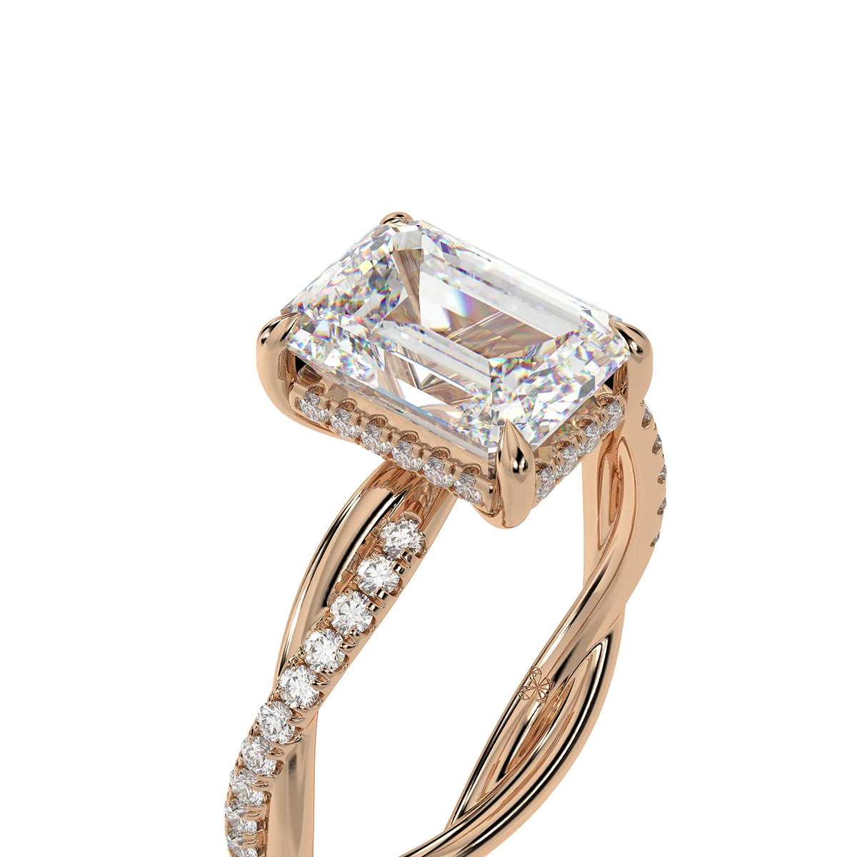 Emerald Cut Twisted Pavé Diamond Ring