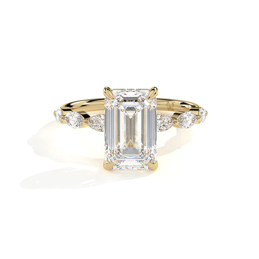 Emerald Cut Ring with Marquise Accent Clusters