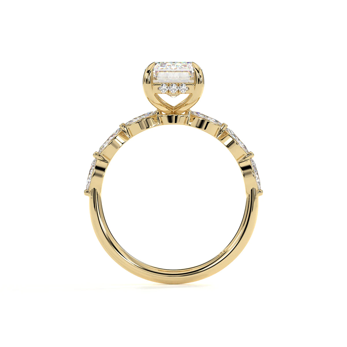 Emerald Cut Ring with Marquise Accent Clusters
