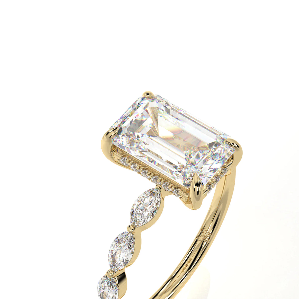 Emerald Cut Ring with Marquise Accent Clusters