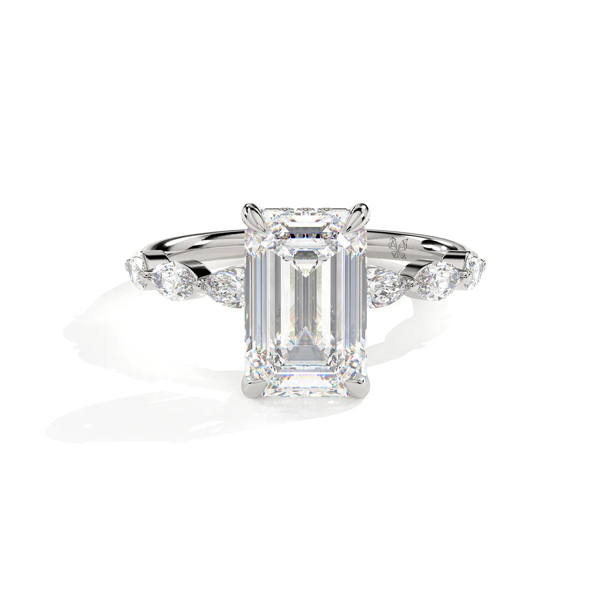 Emerald Cut Ring with Marquise Accent Clusters