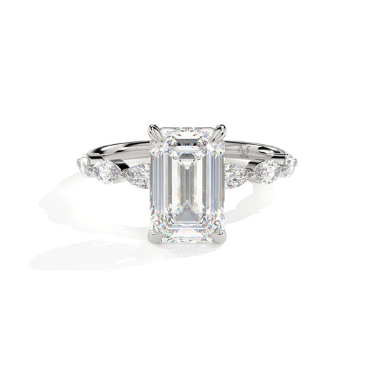 Emerald Cut Ring with Marquise Accent Clusters