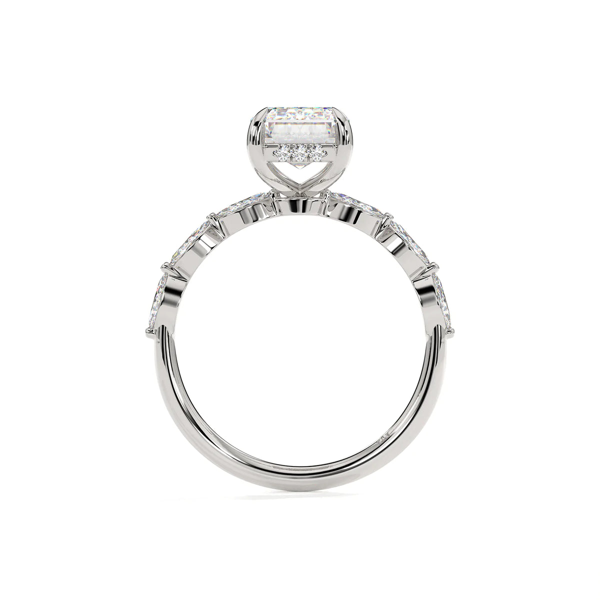 Emerald Cut Ring with Marquise Accent Clusters