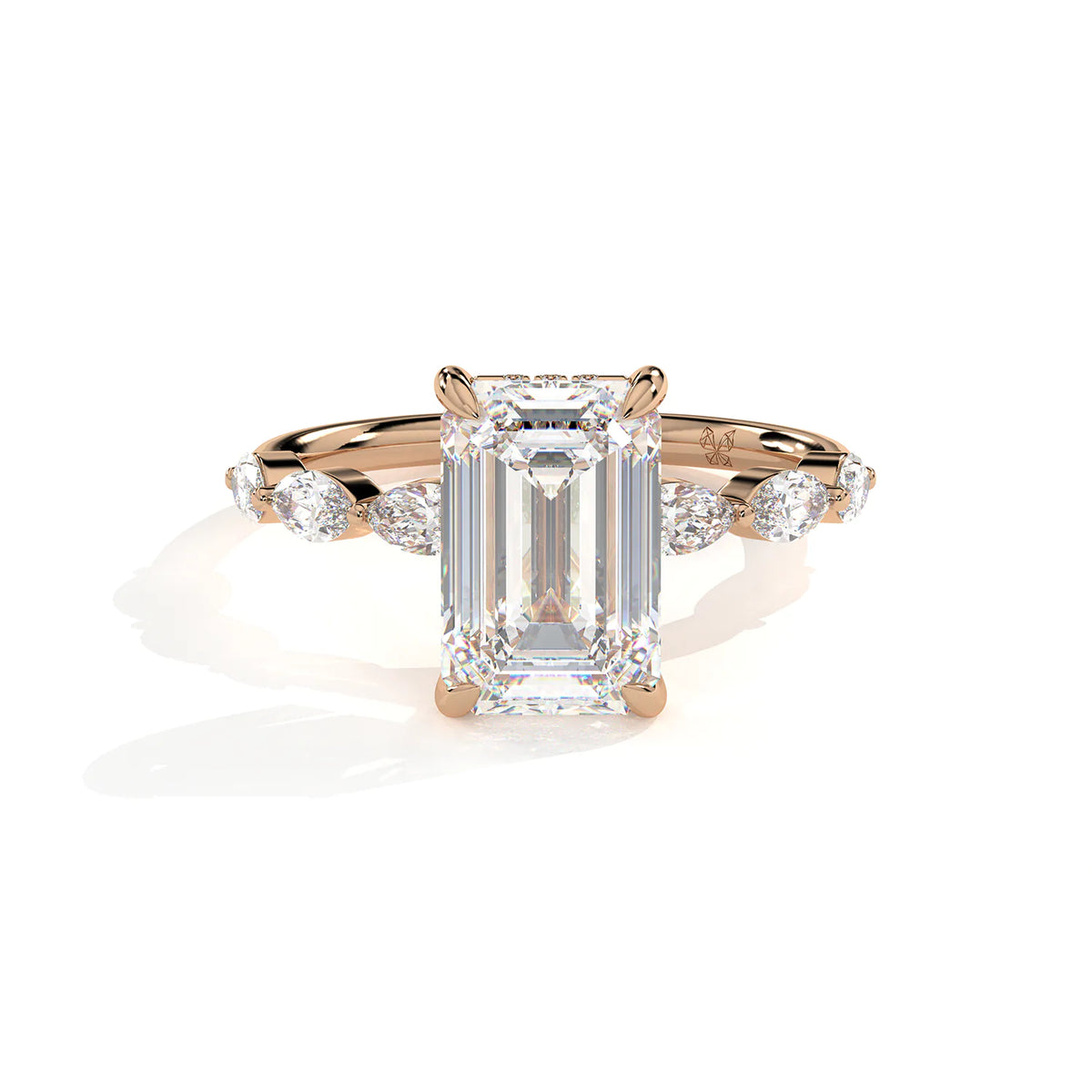 Emerald Cut Ring with Marquise Accent Clusters