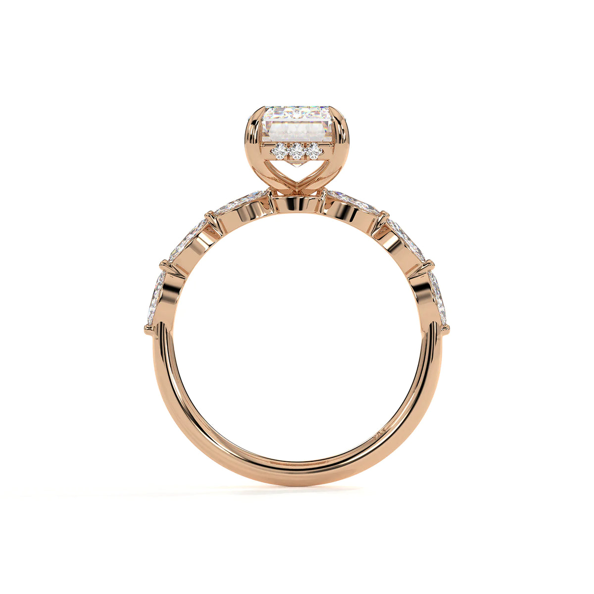 Emerald Cut Ring with Marquise Accent Clusters