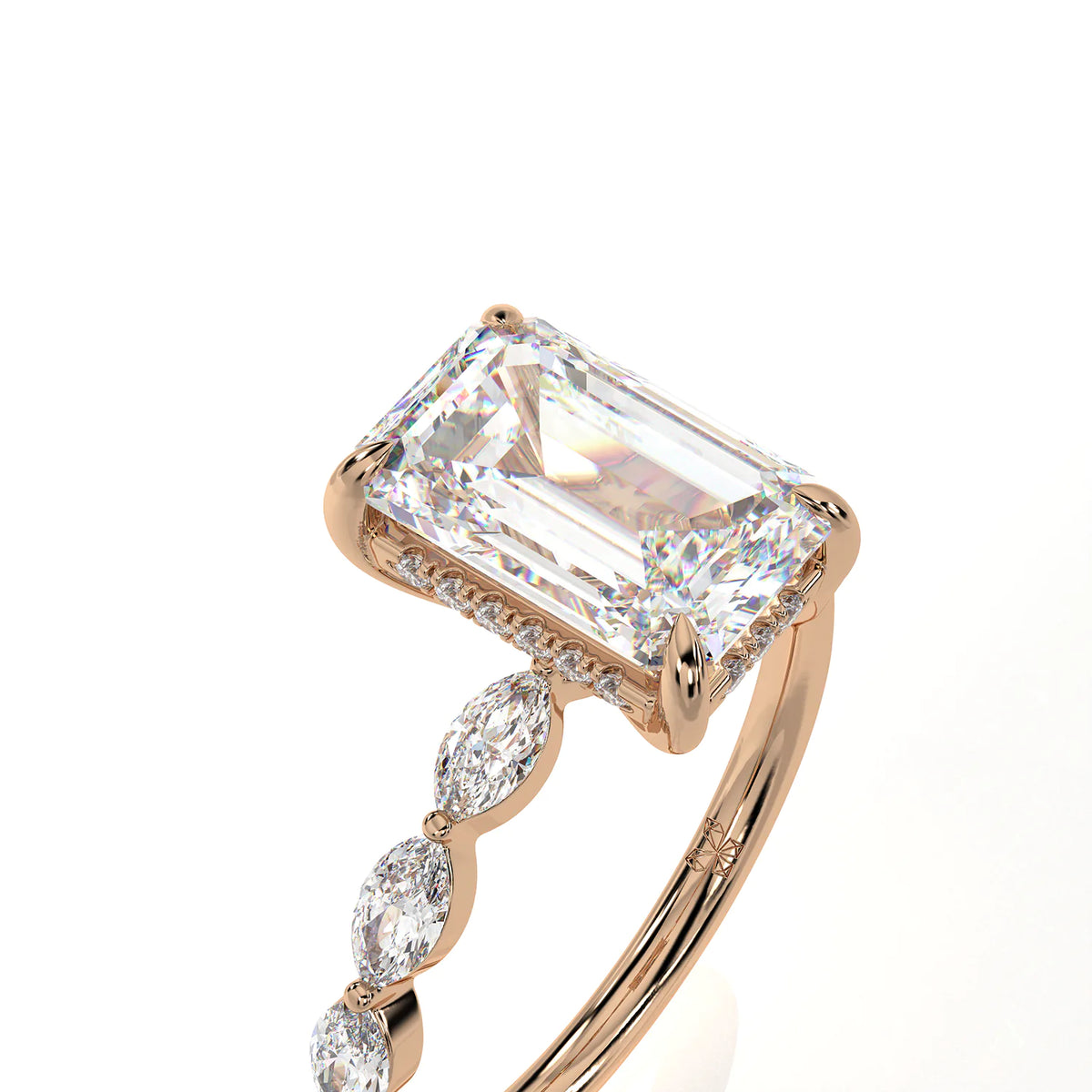 Emerald Cut Ring with Marquise Accent Clusters