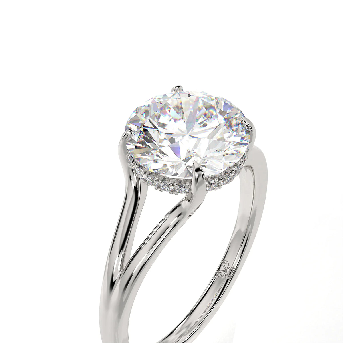 Round Lab-Grown Diamond Split Shank Engagement Ring with Hidden Halo