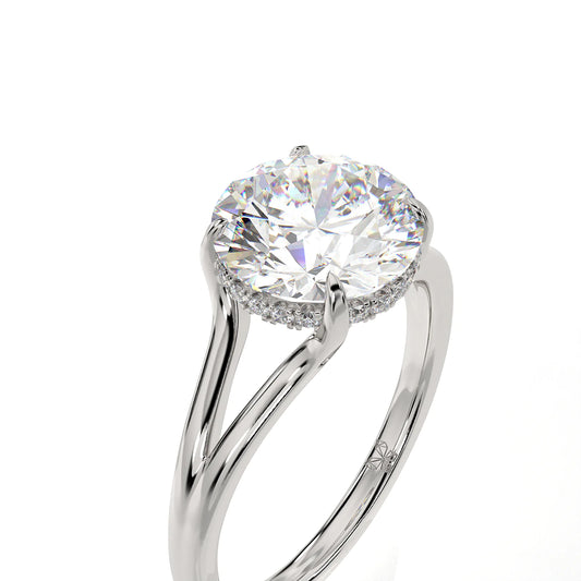 Round Lab-Grown Diamond Split Shank Engagement Ring with Hidden Halo