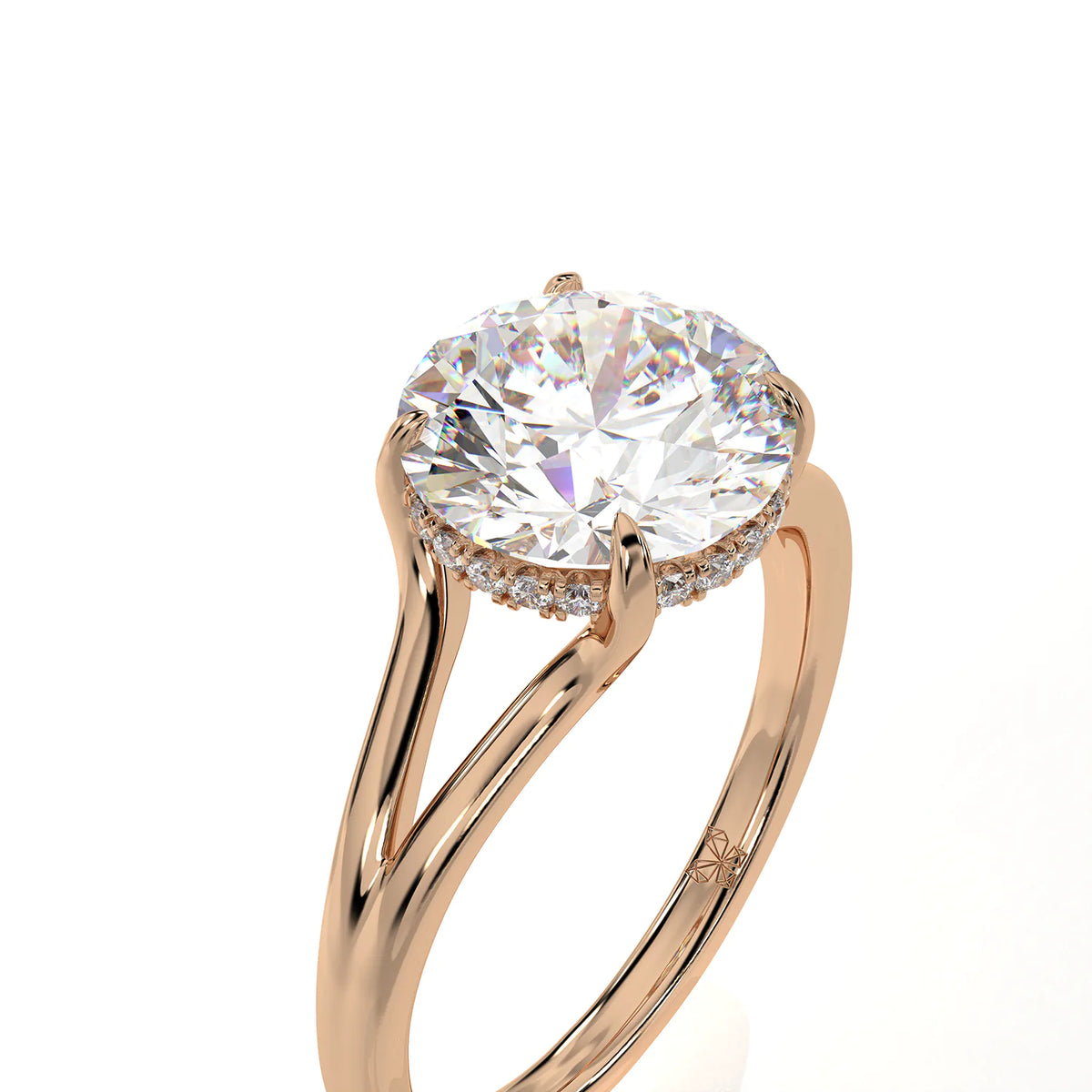 Round Lab-Grown Diamond Split Shank Engagement Ring with Hidden Halo