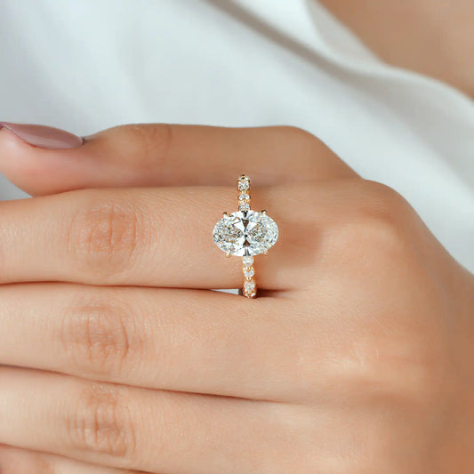 Oval Lab Grown Diamond Engagement Ring, Marquise Round Diamond Band