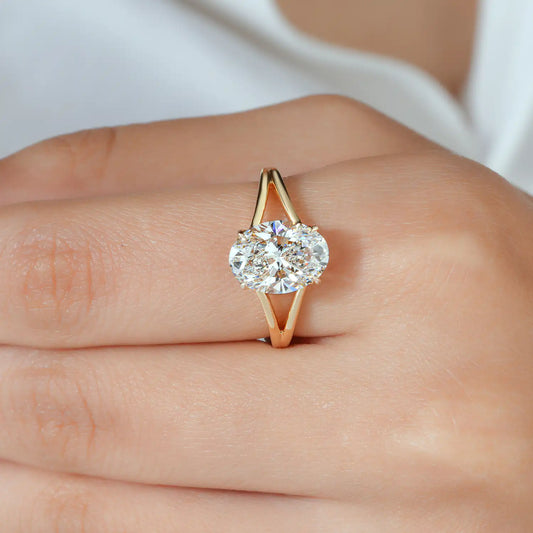 Split Shank Oval Lab Grown Diamond Hidden Halo Engagement Ring