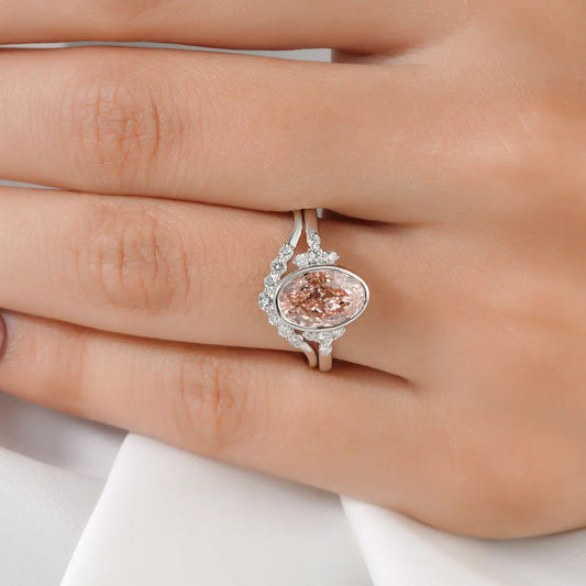 Fancy Pink Oval Diamond Ring Set with Diamond Crown Accent