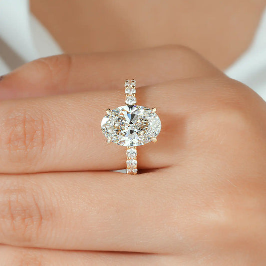 Oval Lab Grown Diamond Engagement Ring, Shared Prong Pave Ring