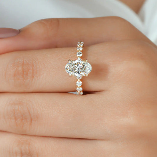 Oval Lab Grown Diamond Engagement Ring with Round Diamond Side Stones