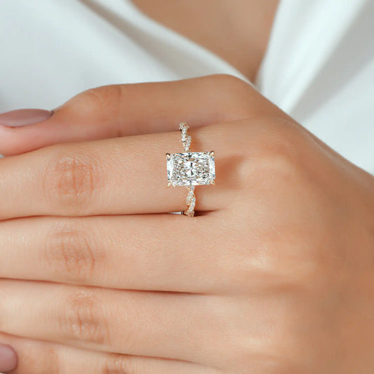 Twisted Pave Radiant Cut Lab Grown Diamond Hidden Halo Engagement Ring