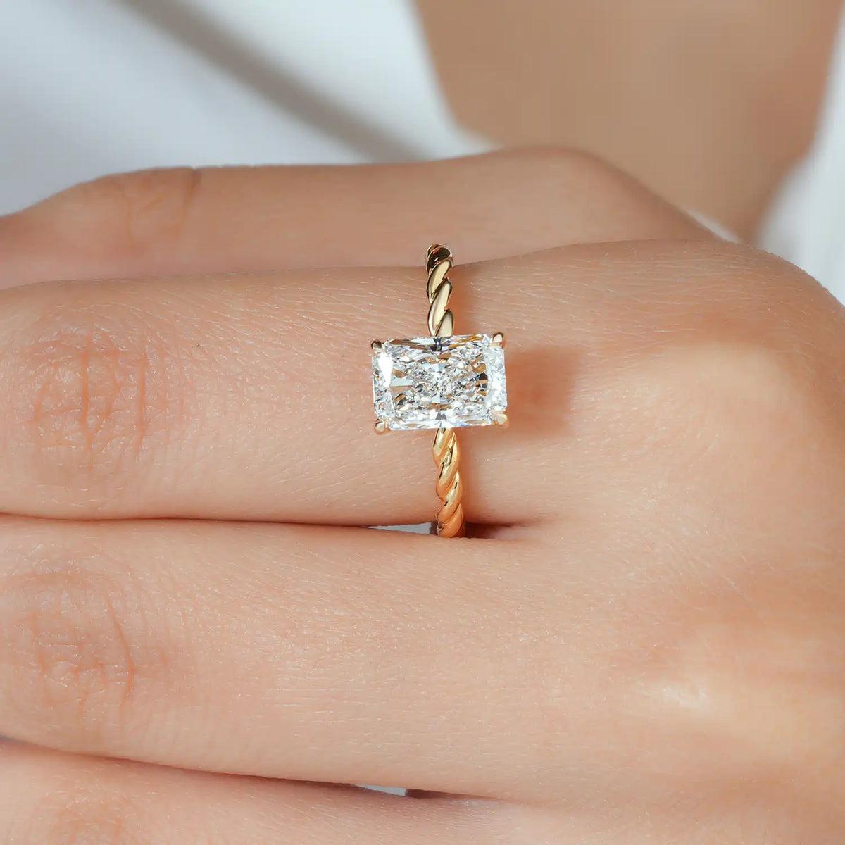 Rope Twist Radiant Cut Lab Grown Diamond Hidden Halo Engagement Ring