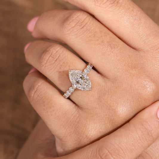 Pear Shaped Lab Grown Diamond Ring with Hidden Halo and Alternating Eternity Ring