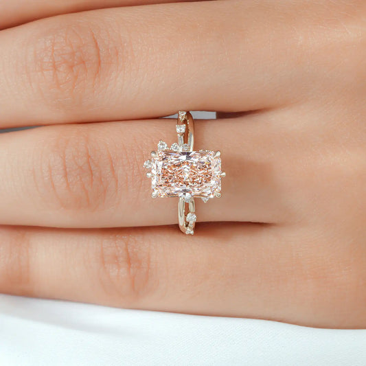 Pink Radiant Cut Twig Ring with Scattered Accents