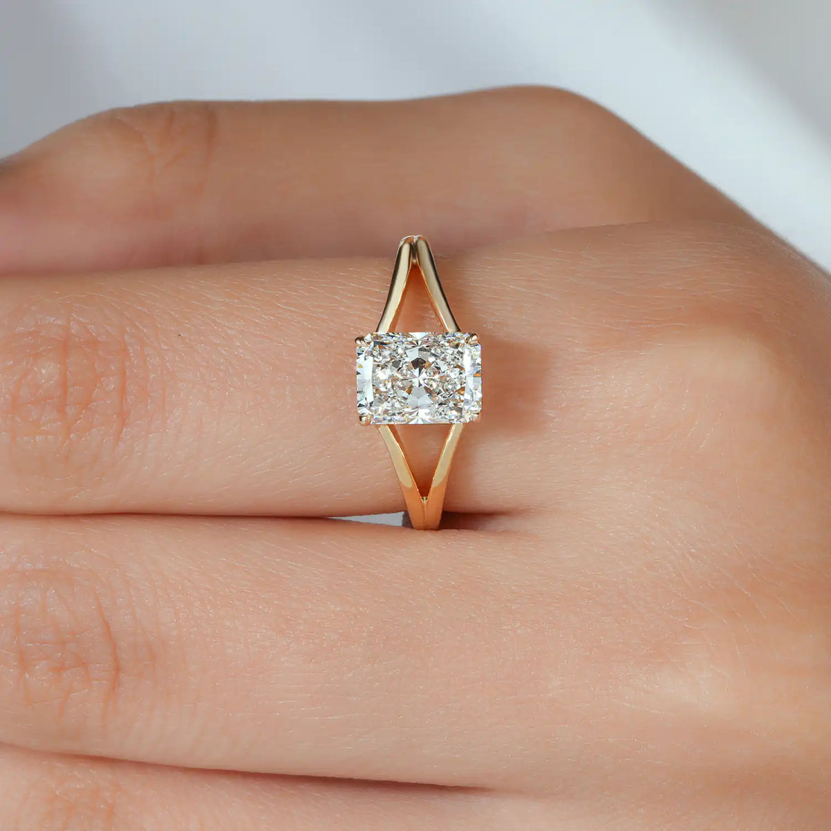 Split Shank Radiant Cut Lab Grown Diamond Hidden Halo Engagement Ring