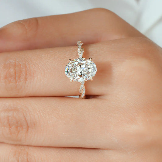Twisted Pave Oval Lab Grown Diamond Hidden Halo Engagement Ring