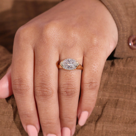 East-West Marquise Diamond Halo Ring, Bold Shank