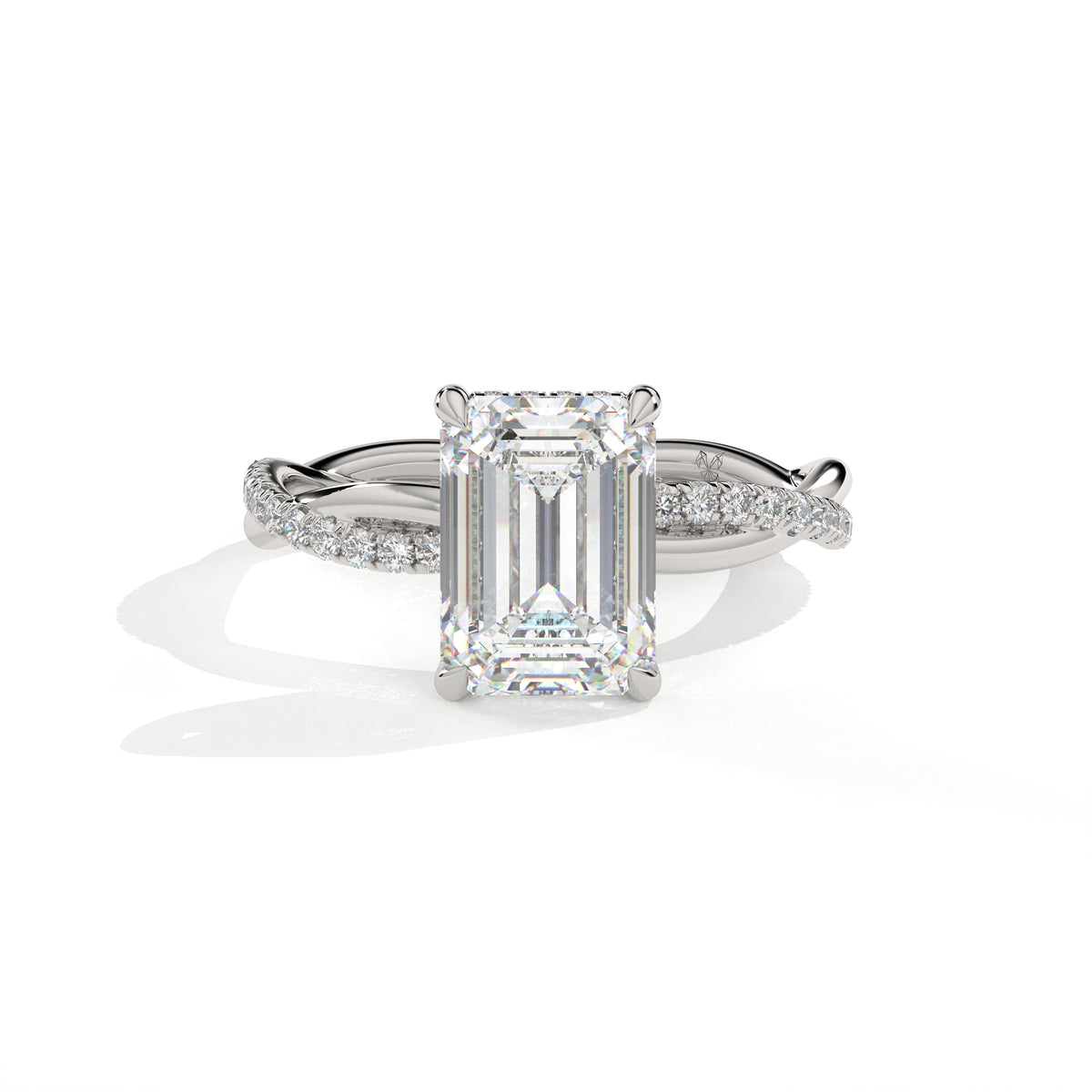 Emerald Cut Twisted Pavé Diamond Ring