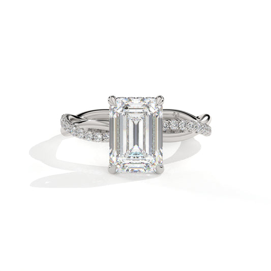Emerald Cut Twisted Pavé Diamond Ring
