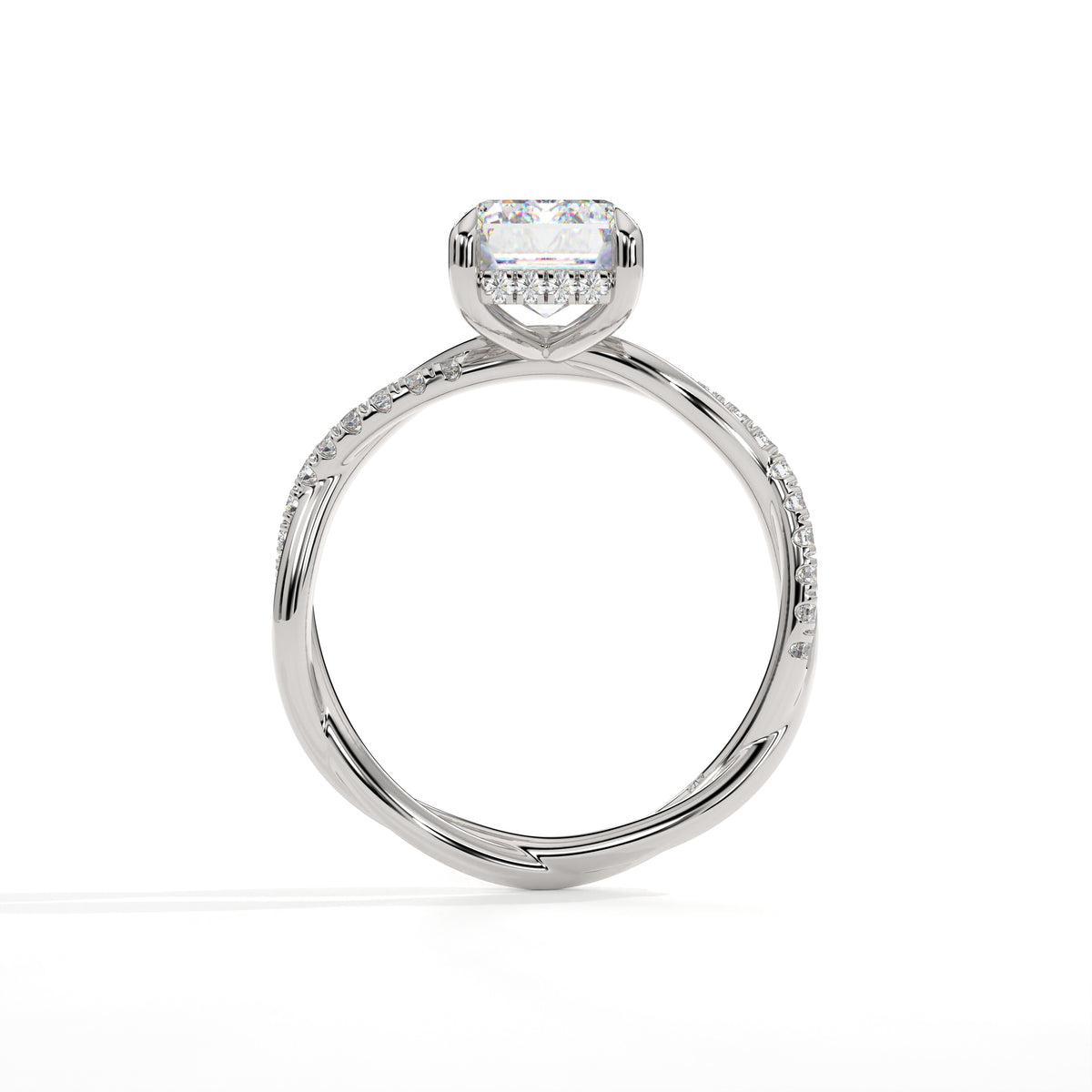 Emerald Cut Twisted Pavé Diamond Ring