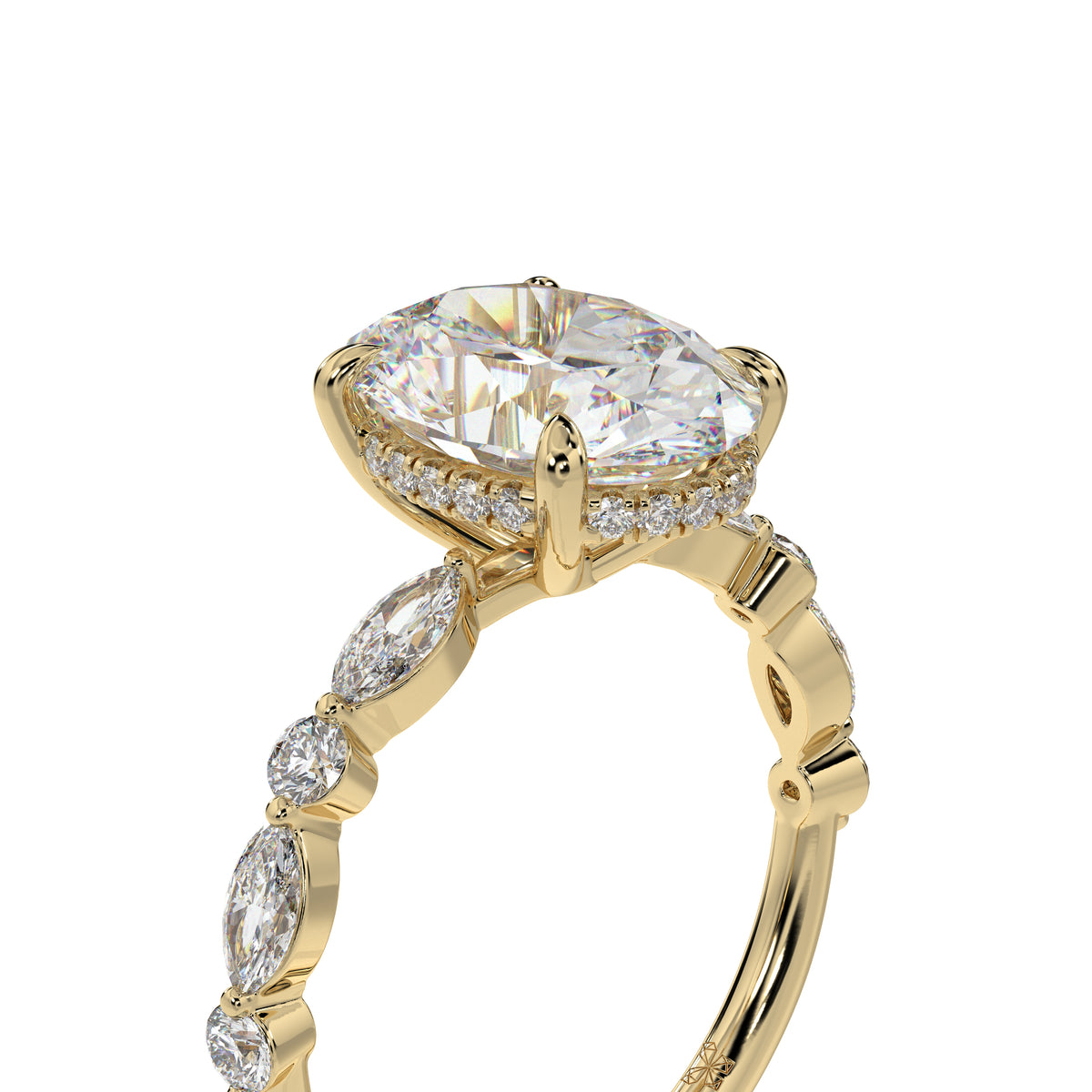 Oval Lab Grown Diamond Hidden Halo Ring with Pear and Round Accents