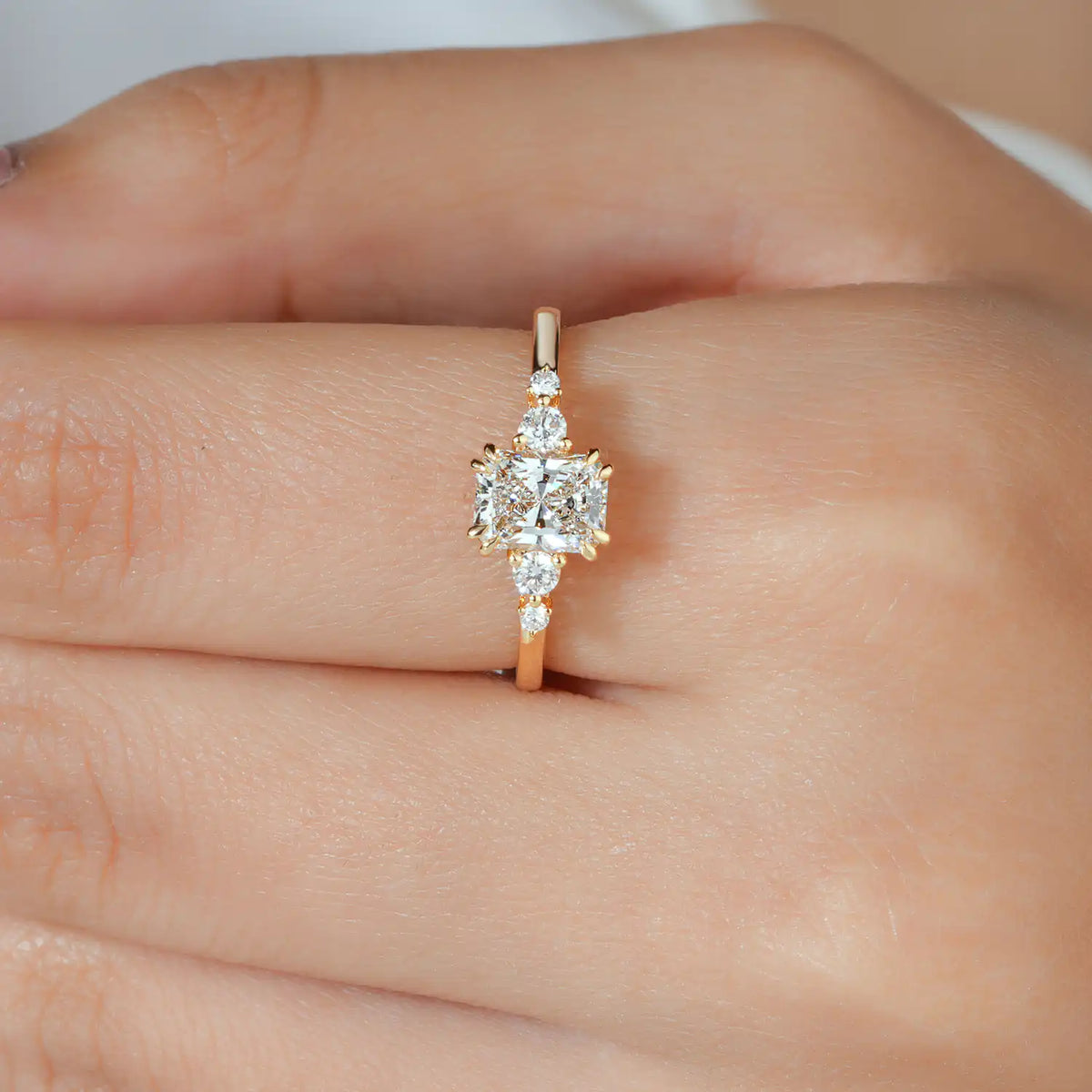 Radiant Lab Grown Diamond Bridal Set, Side Stones, Pave Band