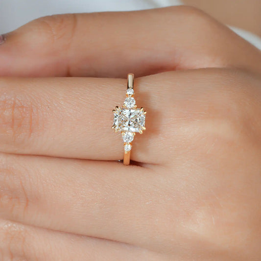 Radiant Lab Grown Diamond Bridal Set, Side Stones, Pave Band