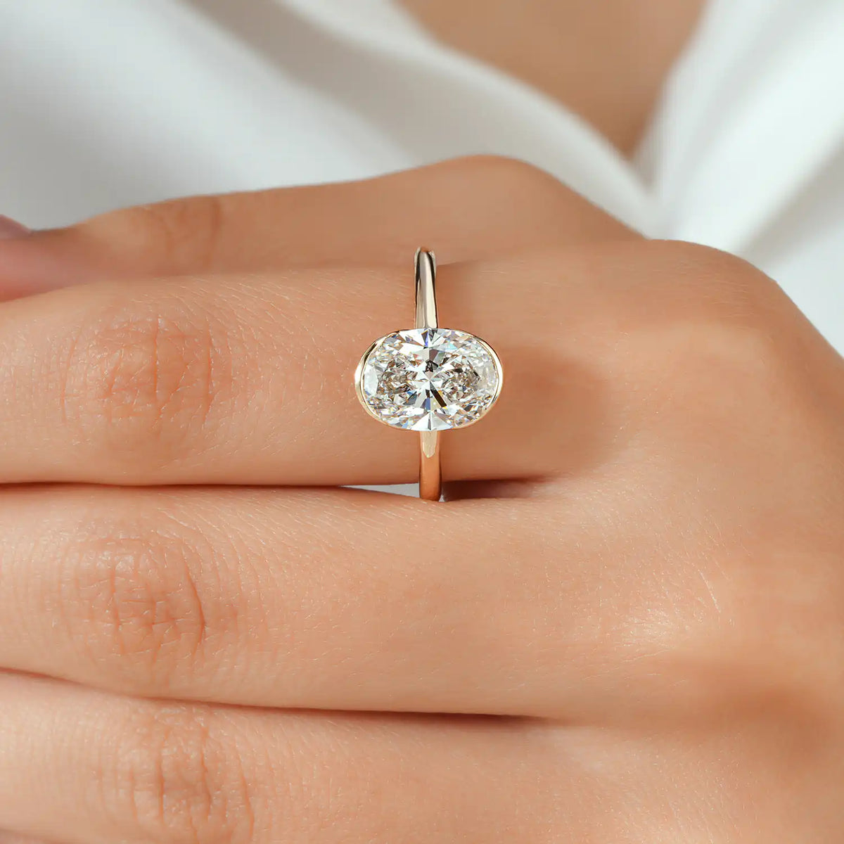 Oval Lab Grown Diamond Half Bezel Solitaire Engagement Ring